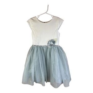 Zunie Girls Dress Size 5 Blue Beige Cap Sleeve Tulle Flower Accent Princess